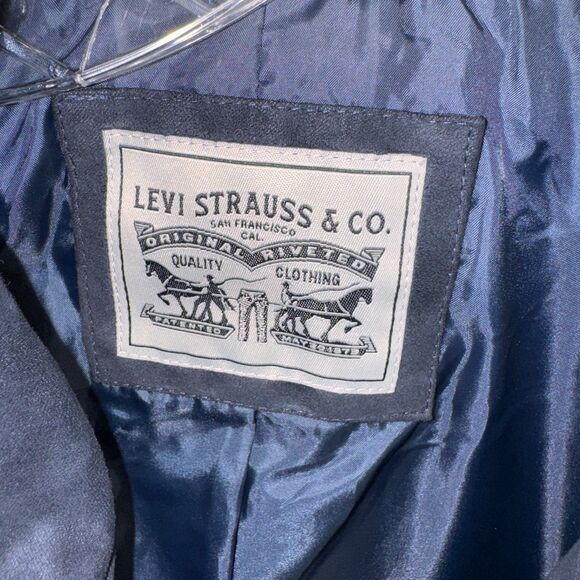 LEVI'S Women's Belted Dark Navy Faux Suede Moto Jacket Size 2X Cropped - Picture 5 of 6
